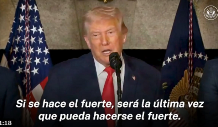 El presidente de EU, Donald Trump, al enviar nueva amenaza a su homólogo venezolano Nicolás Maduro, en un video difundido por el Departamento de Estado. Imagen https://x.com/USAenEspanol